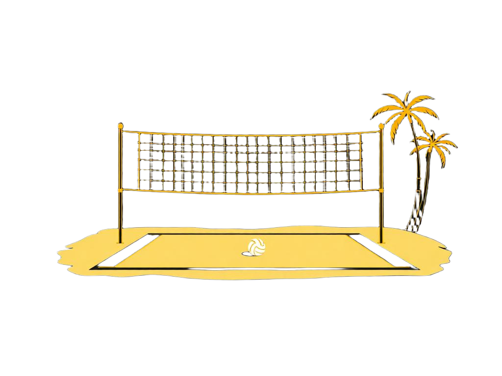 Ilustração em linhas douradas de uma quadra de areia com rede